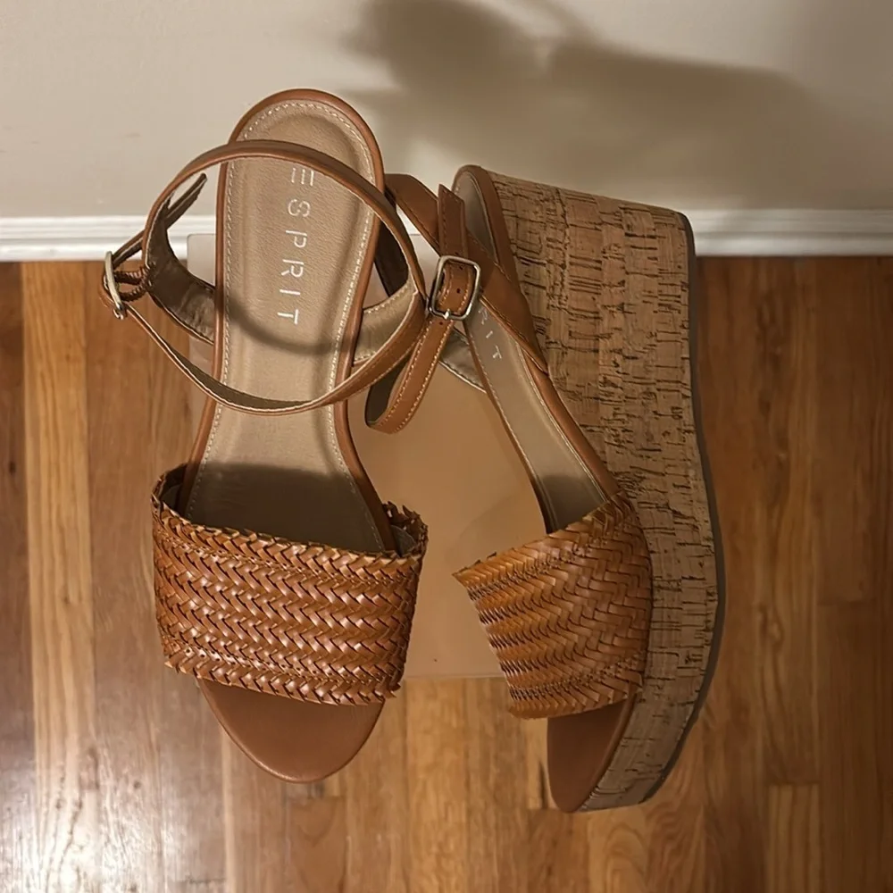 Esprit Brown Leather Sandals with Woven Detail
